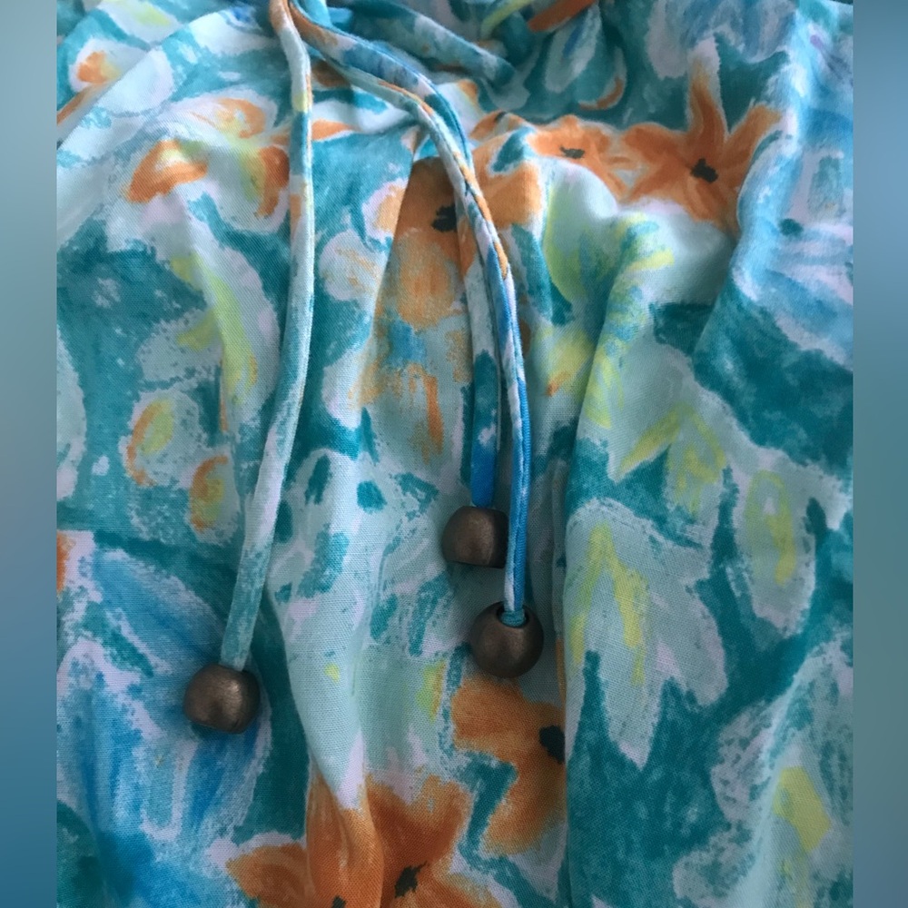 Lé Salty Label Bianca Maxi Dress Cutaway Teal Tropical Floral Green Blue SZ M - Picture 10 of 10